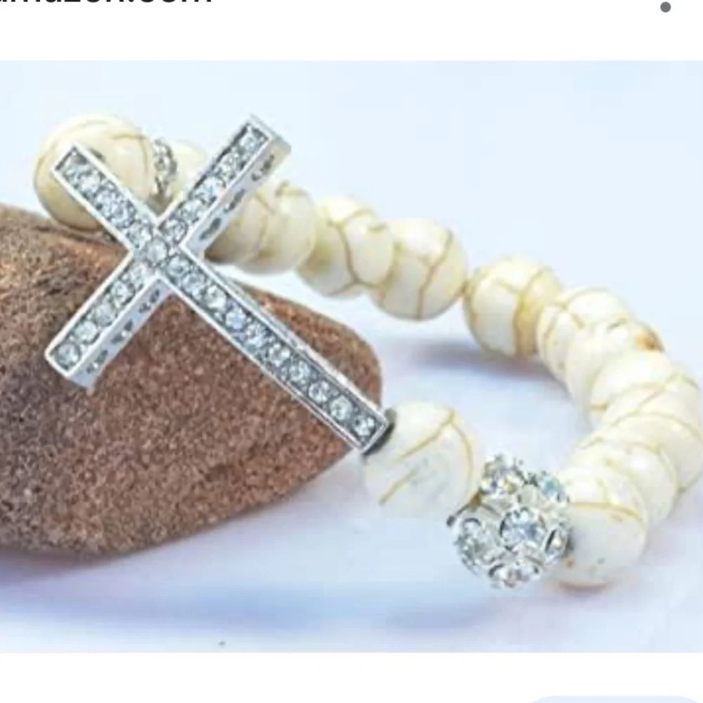- New crystal cross stretch bracelet peach os